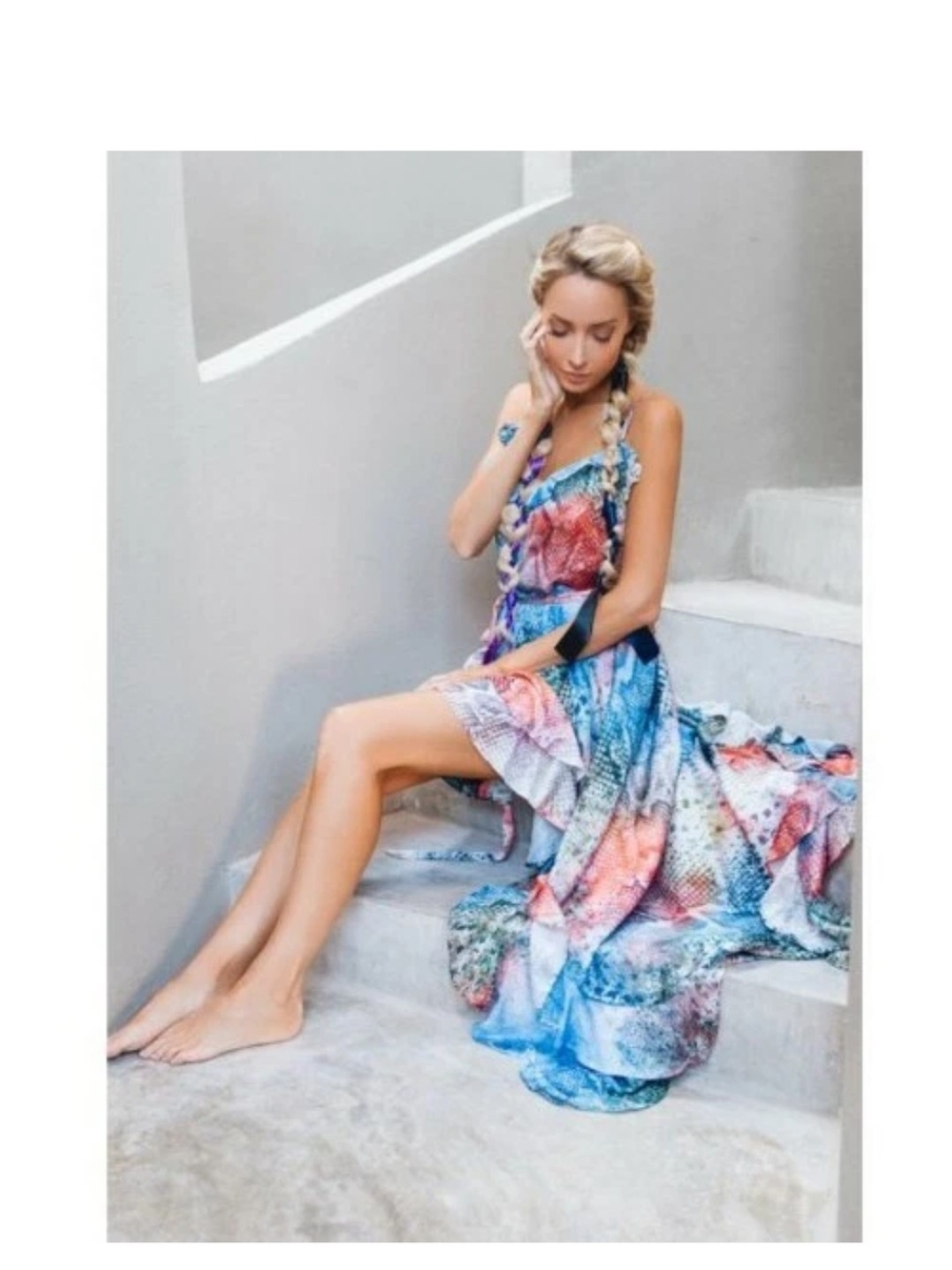One-Shoulder Multicolor Floral High-Low Maxi Dress